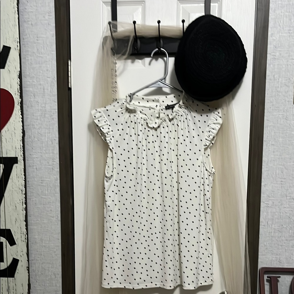 Adrianna Papell Black and White Blouse with Ruffle Sleeves